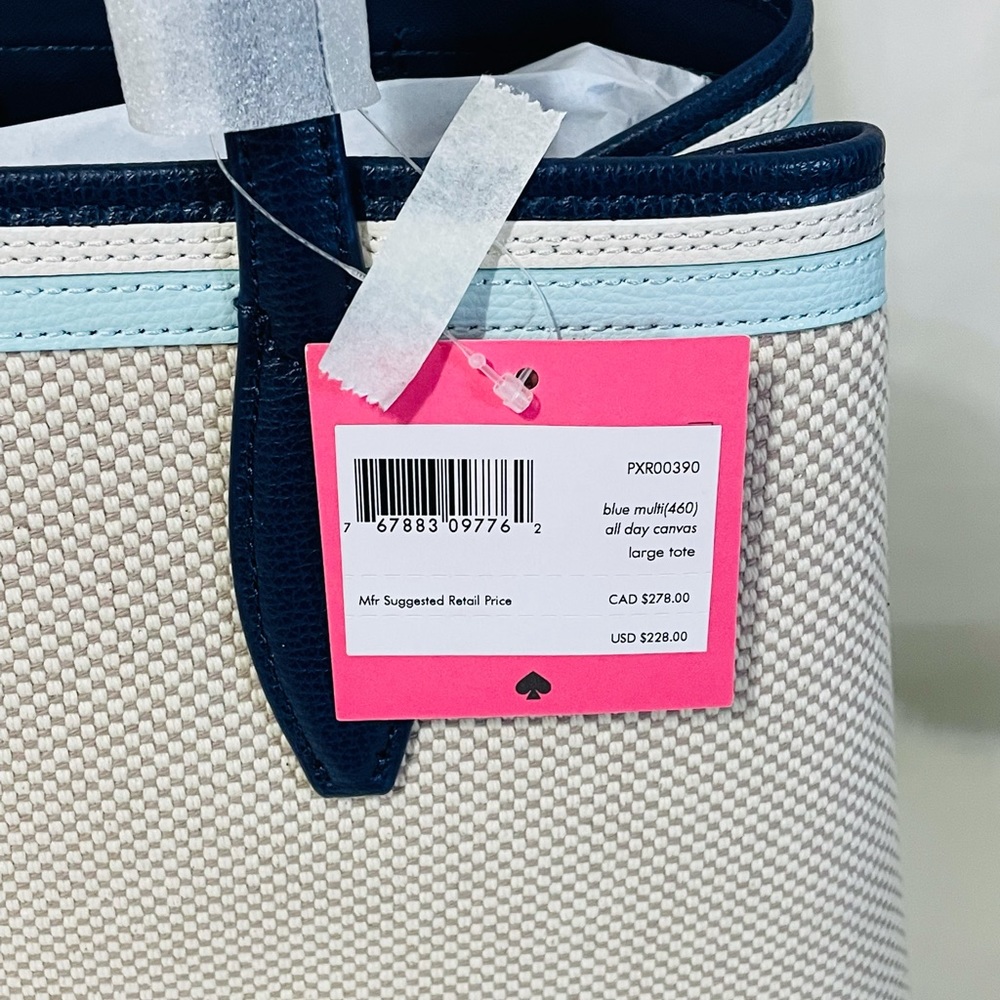 Kate Spade Blue Canvas Large Tote with Wristlet - Picture 13 of 15